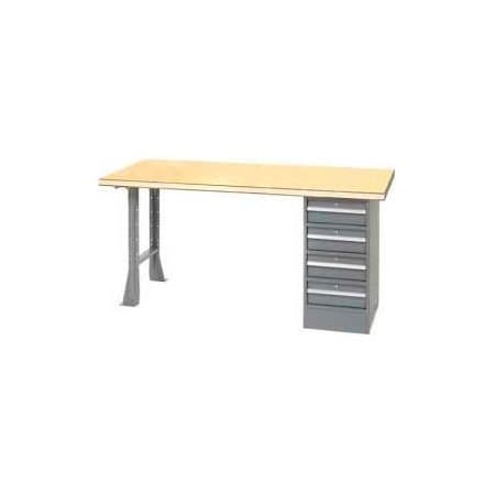 Global Equipment 96 x 30 Pedestal Workbench - 4 Drawers Open Leg, Shop Top Square Edge Gray 318898